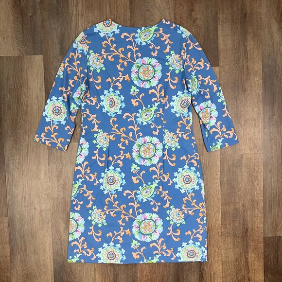 J. McLaughlin Blue Floral Carly Print Dress Sheath Midi Dress XL Long Sleeve - Picture 11 of 12